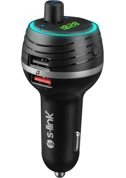 SL-BT403 Rainbow Bluetooth V5.0 LED Ekran Tf Kart 64G(MAX) Çift USB QC3.0+5V/2.4A Hızlı Şarjlı Fm Transmitter