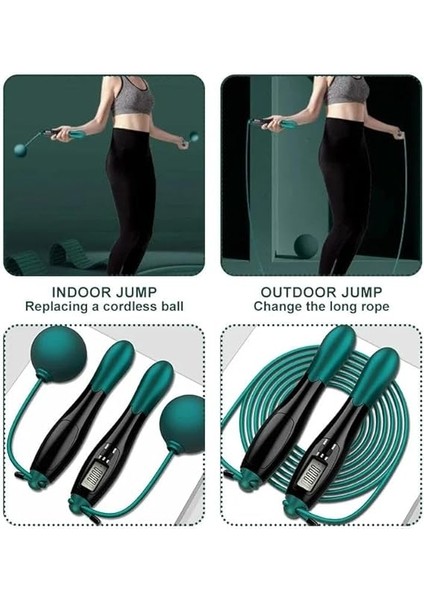Çift LED Dijital Sayaçlı 4 Modlu Akıllı Çelik Ip Atlama Fitness Kondsiyon Yeşil indirimleri