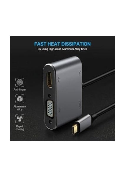 CF02 Macbook Uyumlu Type-C™ To 4K Ultra Hd 1080P Hdmı/vga/pd Şarj/usb 3.0 4ın1 Çevirici Hub Adaptör fırsatları