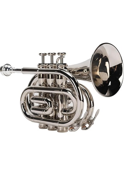 Trompet, B Düz Pirinç Bb Pocket Trompet, Yeni Başlayanlar, Öğrenciler, Gezginler ve Profesyoneller Için Taşıma Kılıfı, Eldivenler ve Temizlik Bezi, Noel Doğum Günü Hediyesi