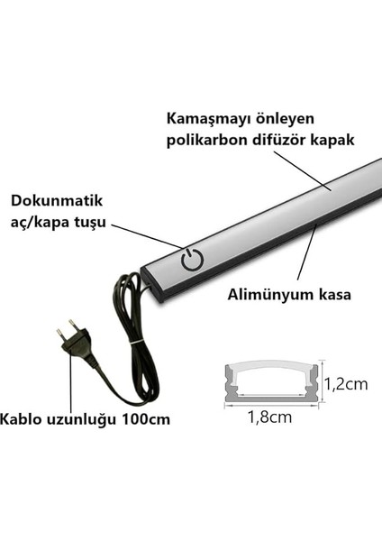 120CM Dim Edilebilir Tak Çalıştır LED Işık Mutfak, Dolap, Tezgah Altı, Duvar Dekoratif Gecelamba (Günışık) indirimleri