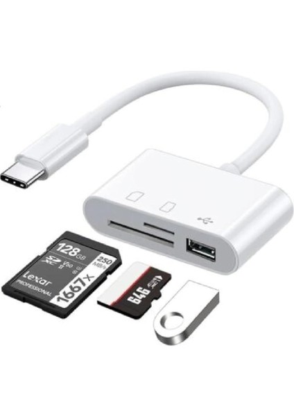 5232 USB Type C To Sd Microsd Tf Kart Okuyucu USB 3in1 Çevirici Dönüştürücü Adaptör
