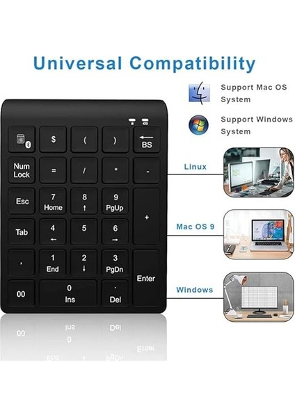 Kablosuz Bluetooth Numaralı Tuş Takımı, 27 Tuşlu, Dizüstü Bilgisayar Masaüstü Dijital Tuş Takımı, Fonksiyon Tuşlu Evrensel Klavye, Windows, Mac, Ios, Android ile Uyumlu Mini Numpad fiyatları