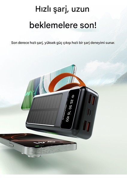 Solar Hızlı Şarj 30.000 Mah Güneş Enerjili LED Işıklı Powerbank Şarj Aleti 4xusb Çıkış Çoklu Şarj Çıkışı Kablo