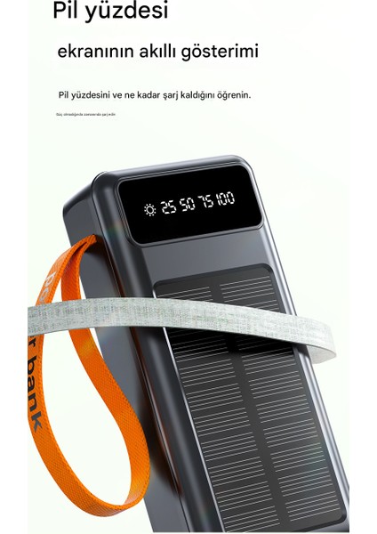 Solar Hızlı Şarj 30.000 Mah Güneş Enerjili LED Işıklı Powerbank Şarj Aleti 4xusb Çıkış Çoklu Şarj Çıkışı Kablo fiyatları