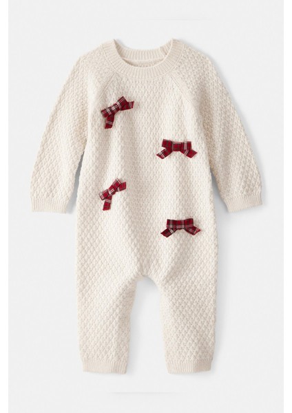 Kız Bebek Ekru Kapüşonlu Tulum