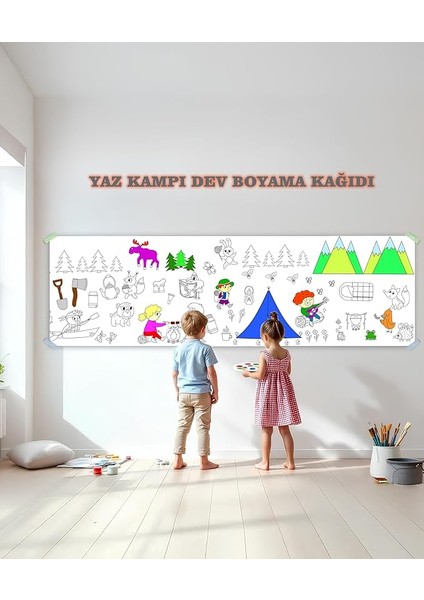 Kampı Temalı Dev Boyama Kağıdı 2,5 Metre Rulo Boyama Kağıdı Çocuk Anaokulu ve Kreşler Için Aktivite Çocuk Eğitici Boyama