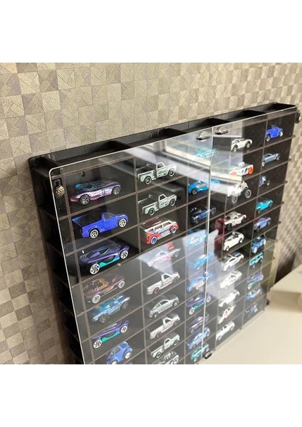 Kapaklı 1/64 Ölçek 50ARAÇ Hotwheels Matchbox Metal Araç Uyumlu Model Oyuncak Araba Rafı-Eskitme Siyah indirimleri