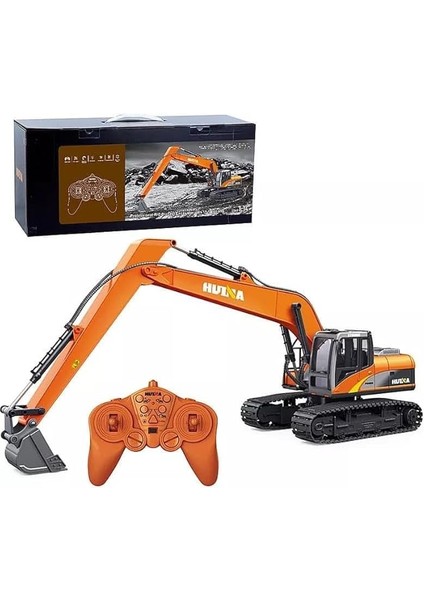 1551 1/14 Yüksek Kalite 15CH Rc Model Ekskavatör Paletli Kepçe Kazıcı Uzaktan Kumandalı Rc Iş Makinesi - 2.4g Full Fonksiyon Sesli ve Işıklı Turuncu (Uzun Kol)
