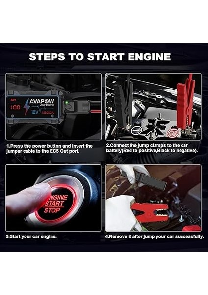 A07 1500A 12800MAH Jump Starter Taşınabilir Akü Takviye Kiti modelleri