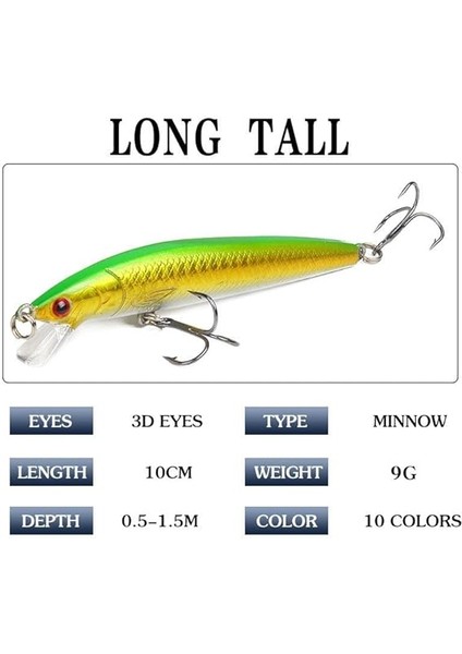 10 Adet 10CM 9gr Rapala Minnow Sahte Olta Yem Seti 10 Farklı Renk Gerçekçi Görünüm Karbon Çelik İğne indirimleri