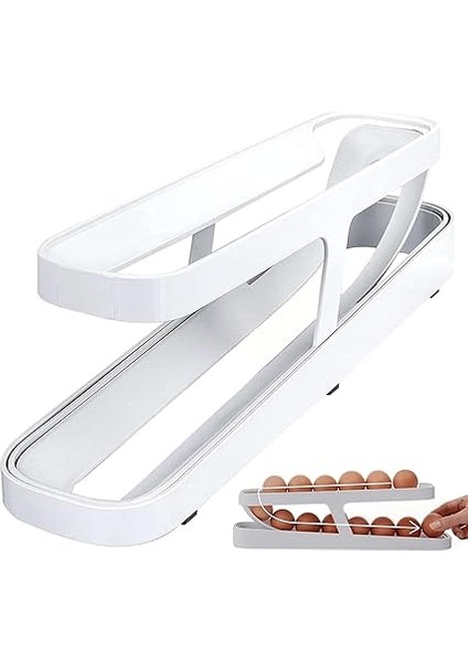 2 Katlı Otomatik Yumurta Standı - Buzdolabı İçin Plastik Yumurtalık Rafı ve Saklama Kabı modelleri