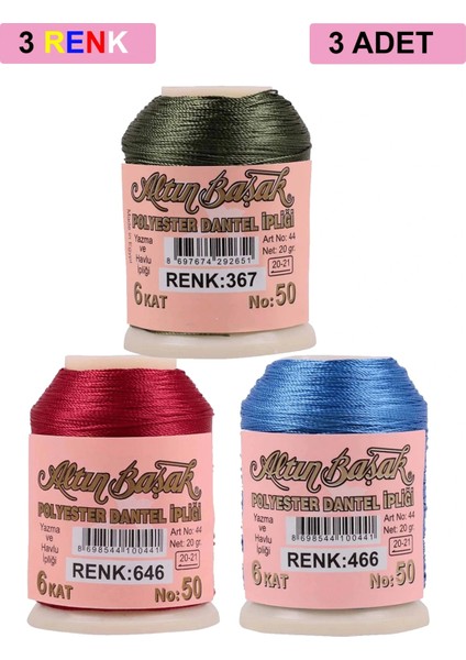 3 Adet Altınbaşak Oya ve Dantel İpi 20 gr - - No: 646 - 466 - 367