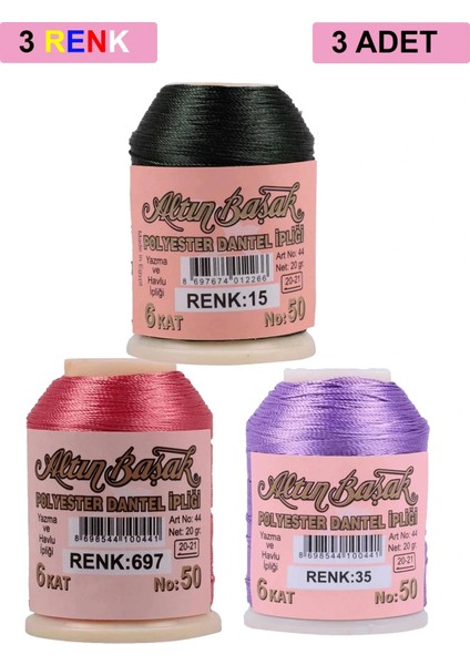 3 Adet Altınbaşak Oya ve Dantel İpi 20 gr - - No: 697 - 035 - 015