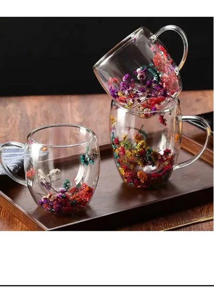 250 ml Büyük Cidarlı Çiçekli Bardak 1 Adet -1385