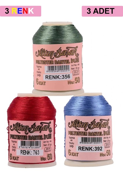 3 Adet Altınbaşak Oya ve Dantel İpi 20 gr - - No: 763 - 392 - 356