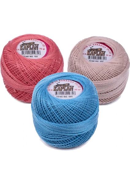 3 Adet Kaplan Etamin Ve Kanaviçe İpi 8 No Kod/Renk: 101 - 302 - 995 -