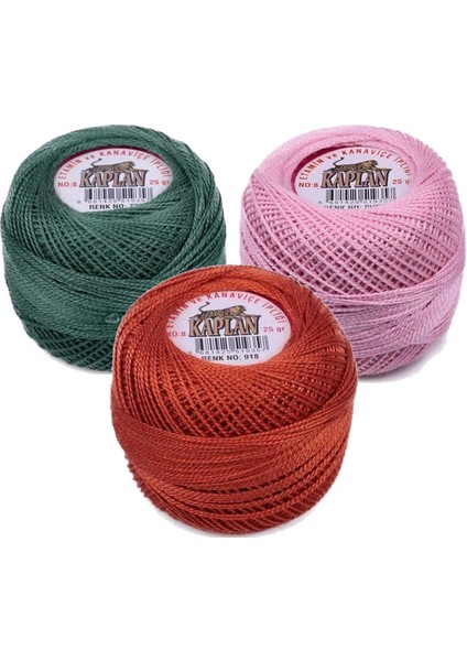 3 Adet Kaplan Etamin Ve Kanaviçe İpi 8 No Kod/Renk: 726 - PUDRA - 918 -