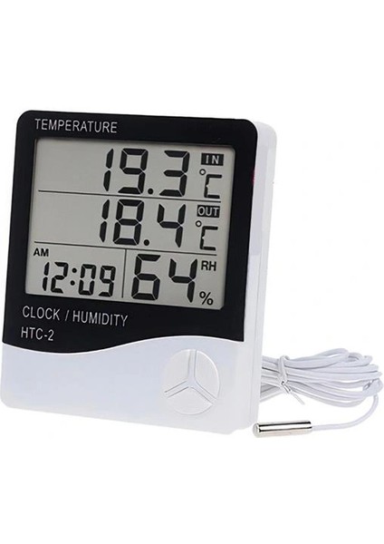 İç ve Dış Ortam Sıcaklığını Ölçebilen LCD Ekran Saat Göstergeli Alarmlı Nem Ölçer Termometre (4887)