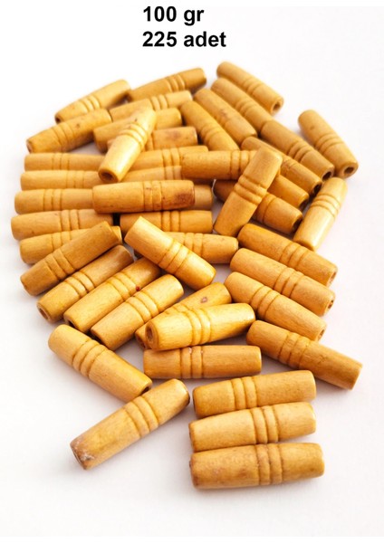 100 Gr (225 Adet) Ahşap Boncuk 25 mm boy x 10 mm en Doğal Ahşap Makrome El İşi Çanta