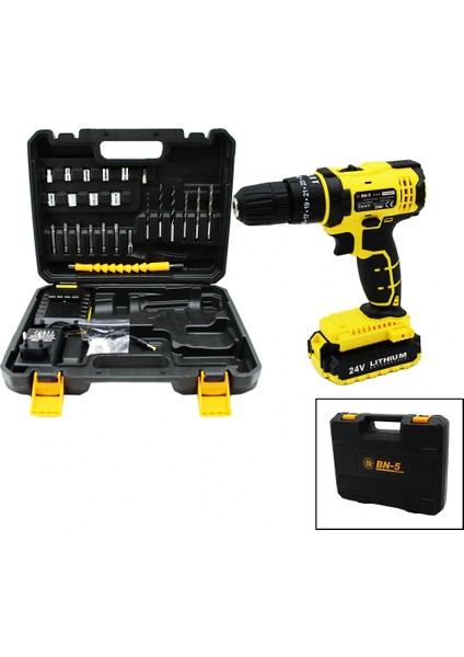 BANCO BN-5 F-136 STANLIY SARI 24W PROFESSIONAL ŞARJLI DARBELİ MATKAP SETİ ÇANTALI (4887)