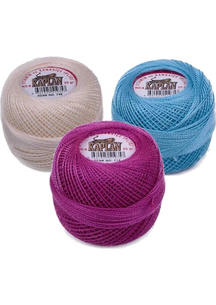 3 Adet Kaplan Etamin Ve Kanaviçe İpi 8 No Kod/Renk: 748 - 293 - 114 -