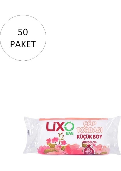 Küçük Boy Çöp Torbası 40 x 50 cm 30 Lu Rulo x 50 Paket = 1.500 Adet (Şeffaf)