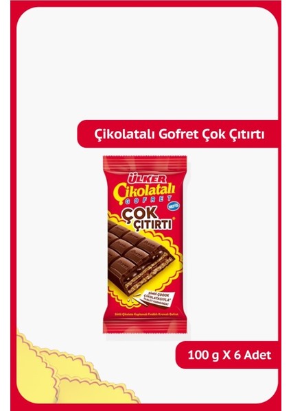 Çikolatalı Gofret Çok Çıtırtı-Sütlü Çikolata Kaplamalı Fındıklı Kremalı GOFRET-100 Gram-6 Adet