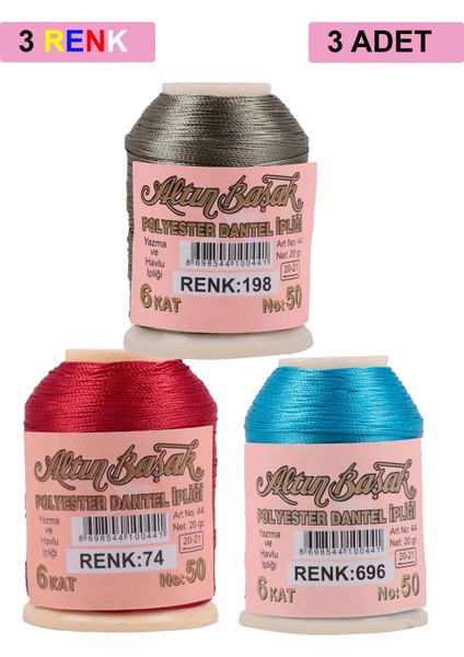 3 Adet Altınbaşak Oya ve Dantel İpi 20 gr - - No: 074 - 696 - 198