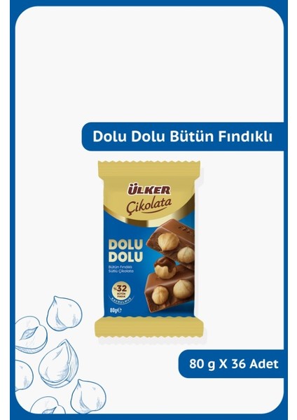Dolu Dolu %32 Bütün Fındıklı Sütlü Çikolata - 80 Gram - 36 Adet