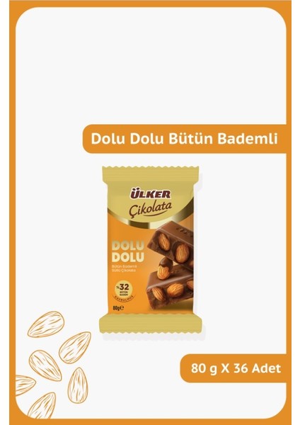 Dolu Dolu %32 Bütün Bademli Sütlü Çikolata - 80 Gram - 36 Adet