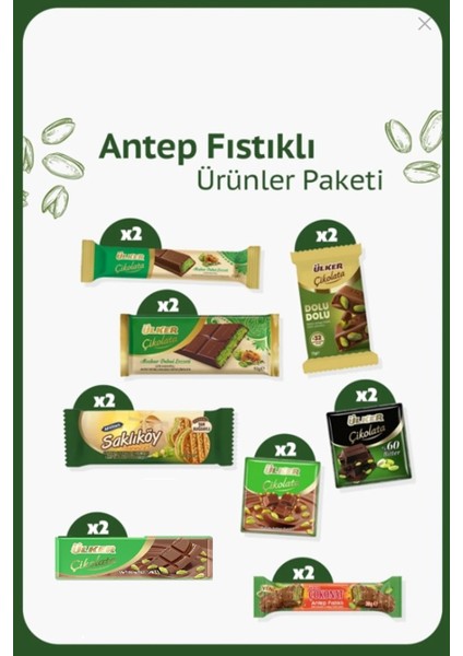 Antep Fıstıklı Çikolatalı Ürünler Paketi - 16 Adet