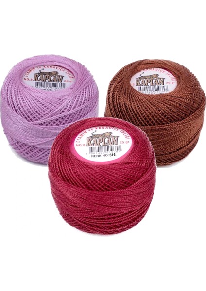 3 Adet Kaplan Etamin Ve Kanaviçe İpi 8 No Kod/Renk: 717 - 400 - 816 -
