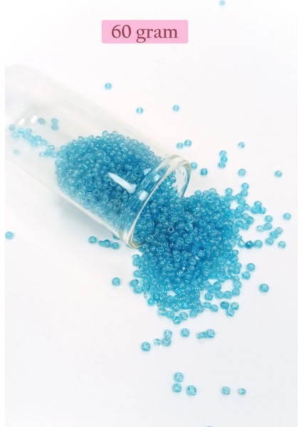 Dökme Cam Kum Boncuk (11/0) 2 mm - 60 Gram - Şeffaf Koyu Camgöbeği - BNC061