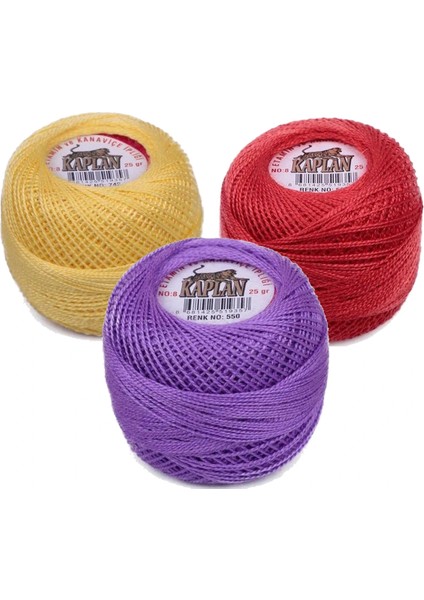 3 Adet Kaplan Etamin Ve Kanaviçe İpi 8 No Kod/Renk: 742 - 666 - 550 -