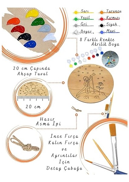 Inside Küçük Prens Ahşap Boyama Tuval Seti 20 cm Hediye Hobi Kiti Canlı Renkler ile Eğlenceli fiyatları