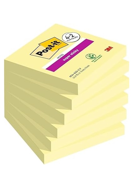 Super Sticky Notes Kanarya Sarısı, 6 Bloklu Paket, Blok Başına 90 Yaprak, 76 mm x 76 Mm, Renk: Sarı - Notlar, Yapılacaklar Listeleri ve Hatıralar Için Ekstra Güçlü Yapışkan Not Kağıdı fiyatları