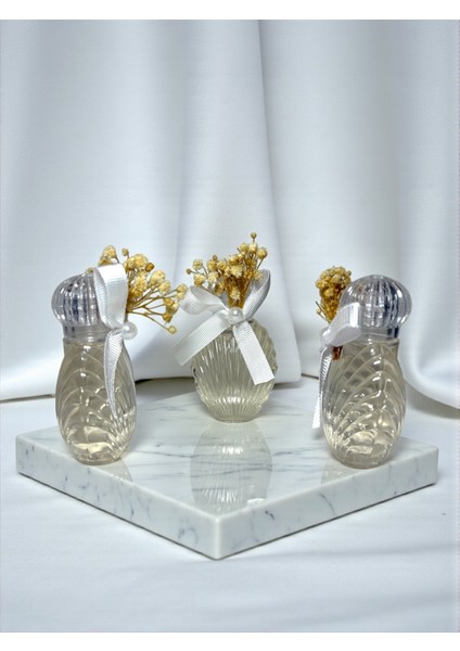 Kolonyalı Süslü Istiridye Plastik Şişe 40 cc -25 Adet Beyaz Orkide Kolonyalı Düğün Nikah Hediyelik modelleri