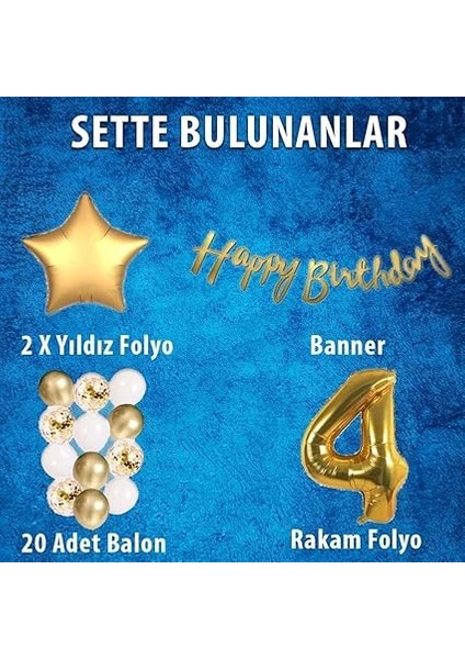 Gitti Gold Beyaz Gold Konfetili Balon ve Rakam Yıldız Folyo ile Doğum Günü Kutlama Seti (4 Yaş) fiyatları