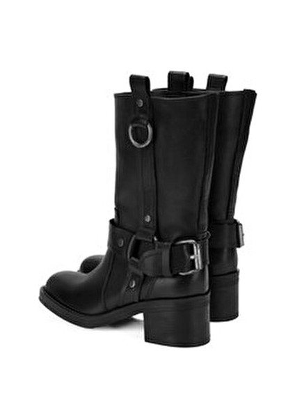 Kadın Deri Kovboy Çizme Siyah