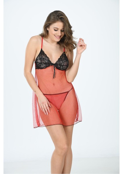 Kırmızı Tül Gecelik - 650 fiyatları