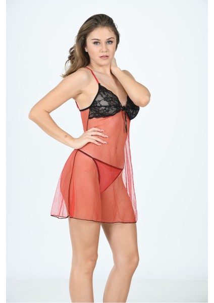 Kırmızı Tül Gecelik - 650 fırsatları