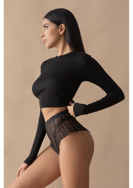 Siyah Kadın Çizgili Külot VERONICA-K1008