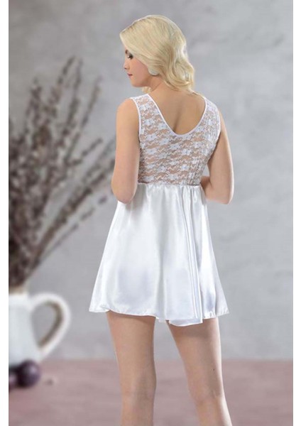 Beyaz Dantelli Saten Gecelik - M-395 fiyatları
