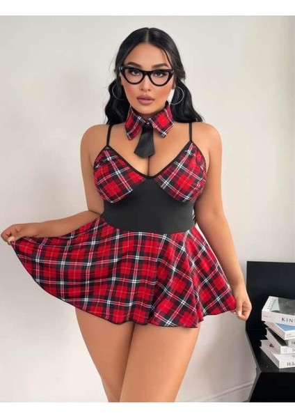 Venüsshopping- Büyük Beden Ekoseli Kravatlı Liseli Fantezi Kostüm fiyatları