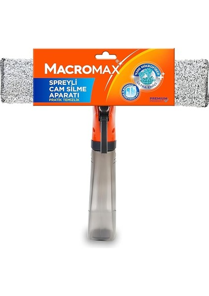 Spreyli Cam Silme Aparatı, 3'ü 1 Arada Çekpaslı ve Mikrofiberli Camsil, Iz Bırakmaz