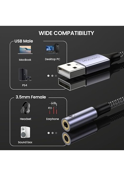 USB 3,5 mm Jak Ses Adaptörü, Harici USB A Ses Kartı, 3,5 mm Aux Stereo Dönüştürücü Adaptör, Kulaklık, Pc, Dizüstü Bilgisayar, Linux, Masaüstü Bilgisayar, Ps4 ve Diğer Cihazlarla Uyumlu fırsatları