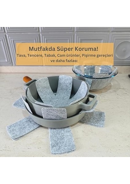 12 Li Set Tencere Tava Koruyucu Borcam Çizdirmez Keçe Düzenleyici (Gri) indirimleri