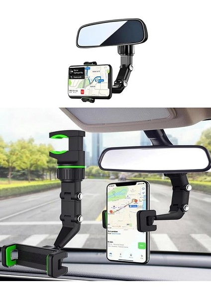 Dikiz Aynası, Koltuk Arkası, Çalışma Masası Telefon Tutucu, Standart, Iphone, Samsung, Xiaomi, Huawei Uyumludur, 360 Dönebilen Çok Fonksiyonlu Akrobat Telefon Tutucu