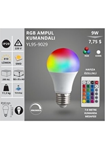 Rgb Ampul Kumandalı 9W indirimleri